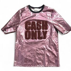 3.1 Phillip Lim Pink Metallic “Cash Only” Tee Sample No Size Tag Luxury Top
